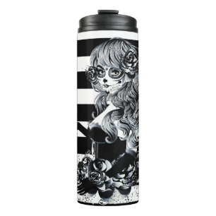 Bouteilles Isothermes Roses Rouges & Crânes Floral Gothique Gris Noir