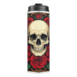 Bouteilles Isothermes Roses Rouges Et Crâne Squelettique Art Nouveau