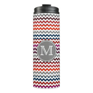 Bouteilles Isothermes Rouge blanc gris Chevron Zigzag Monogramme