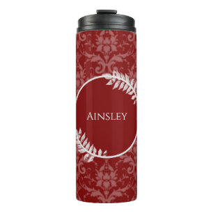Bouteilles Isothermes Rouge Élégant Damas Personnalisé Thermal Tumbler