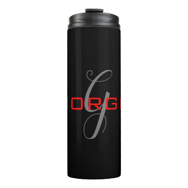 Bouteilles Isothermes Rouge noir Votre nom Monogramme initial Moderne (Devant)