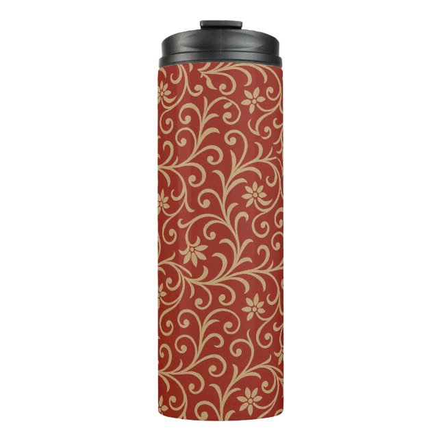Bouteilles Isothermes Rouges et or Damask Flor Scroll (Devant)