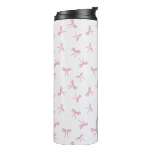 Bouteilles Isothermes Ruban aquarelle rose Coquette frangée monogrammée