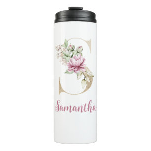 Bouteilles Isothermes S initial, Lettre S dorée, Monogramme S, Floral ro