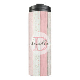 Bouteilles Isothermes Sage rustique Vert & Rose Floral Bois Personnalisé