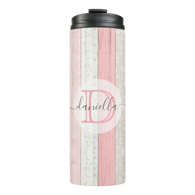 Bouteilles Isothermes Sage rustique Vert & Rose Floral Bois Personnalisé (Devant)