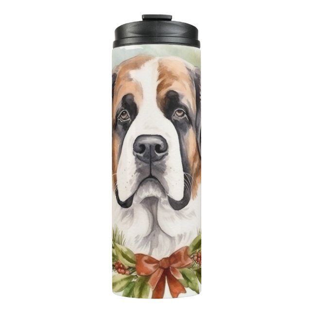Bouteilles Isothermes Saint Bernard Christmas Wreath Festive Pup (Devant)