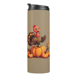 Bouteilles Isothermes Scène de Thanksgiving avec dinde mignonne et citro