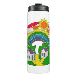 Bouteilles Isothermes Scène rurale avec arc-en-ciel et maison de campagn