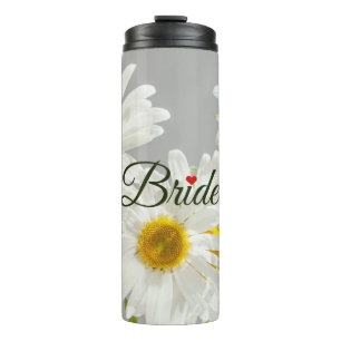 Bouteilles Isothermes Script "Mariée" sur marguerites blanches et jaunes