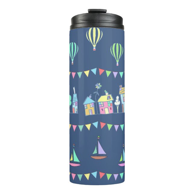 Bouteilles Isothermes Seaside Town Sail Boats and Bunting Pattern Blue (Devant)
