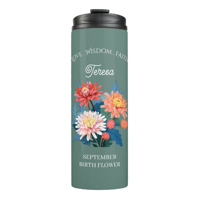 Bouteilles Isothermes Septembre Fleur de naissance Nom personnalisé (Devant)