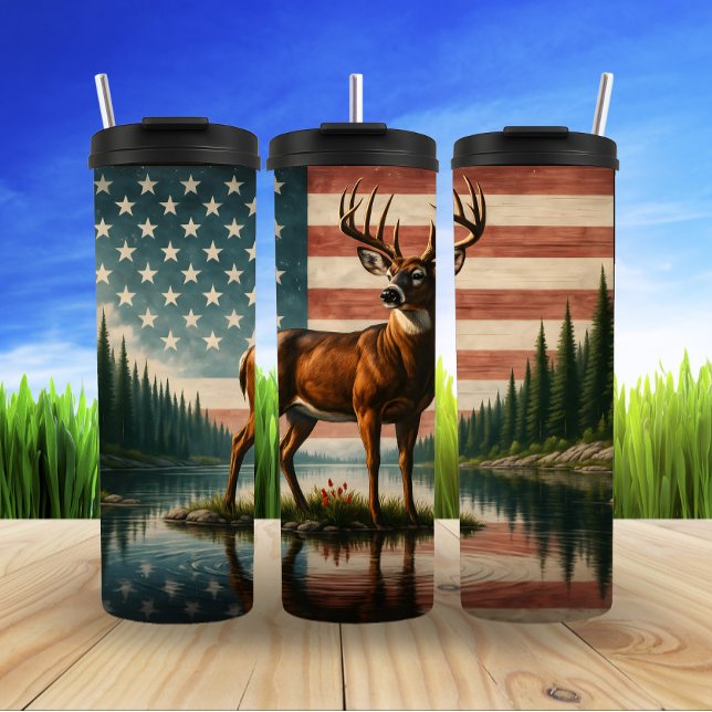 Bouteilles Isothermes Serene Deer avec drapeau patriotique (Créateur téléchargé)