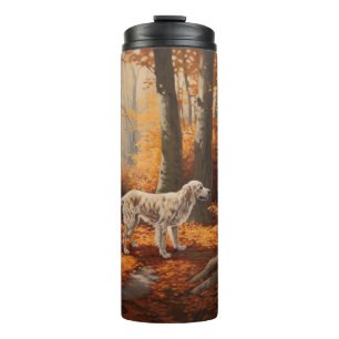 Bouteilles Isothermes Setter Anglais dans les feuilles d'automne qui tom