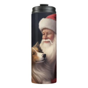 Bouteilles Isothermes Shetland Sheepdog Père Noël Festif Noël