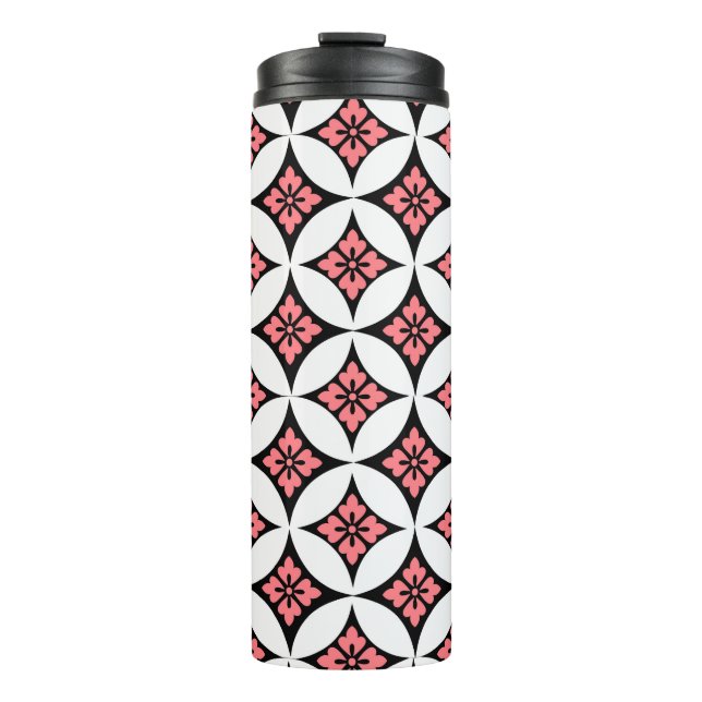 Bouteilles Isothermes Shippo avec Motif Fleur, noir, blanc et rose (Devant)