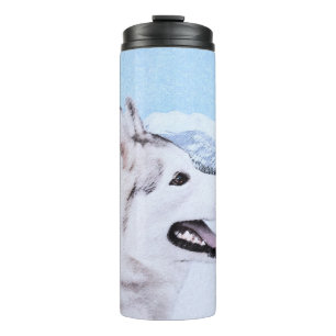 Bouteilles Isothermes Sibérie Husky (argent et blanc) Peinture Chien Art