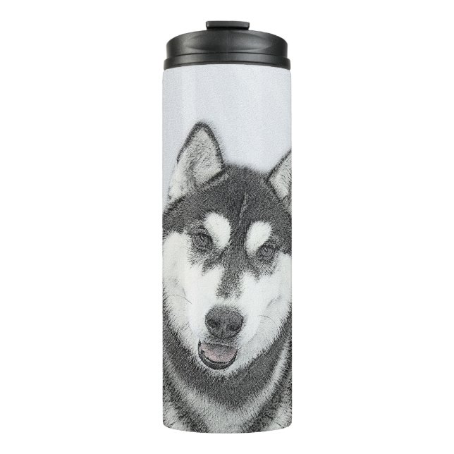 Bouteilles Isothermes Sibérie Husky (noir et blanc) Peinture Chien Art (Devant)