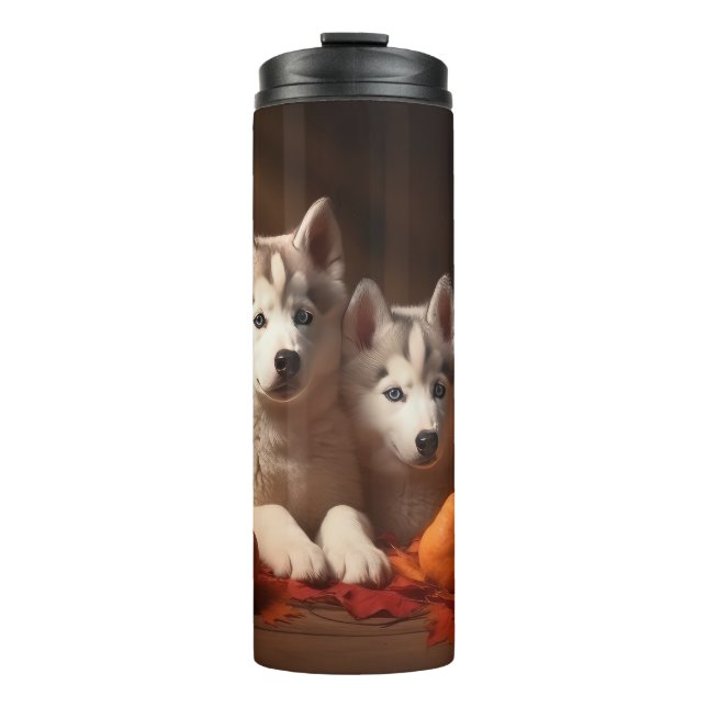 Bouteilles Isothermes Sibérie Husky Puppy Citrouille d'automne (Devant)