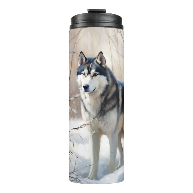 Bouteilles Isothermes Sibérien Husky Laisser Neige Noël (Devant)