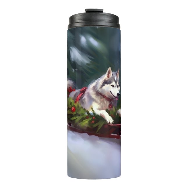 Bouteilles Isothermes Sibérien Husky neige de Noël hiver (Devant)