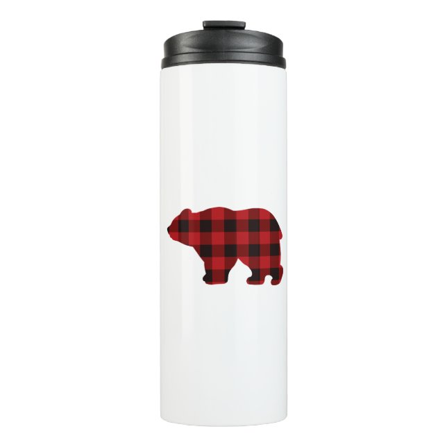 Bouteilles Isothermes Silhouette d'ours classique rouge noir plaid [moti (Devant)