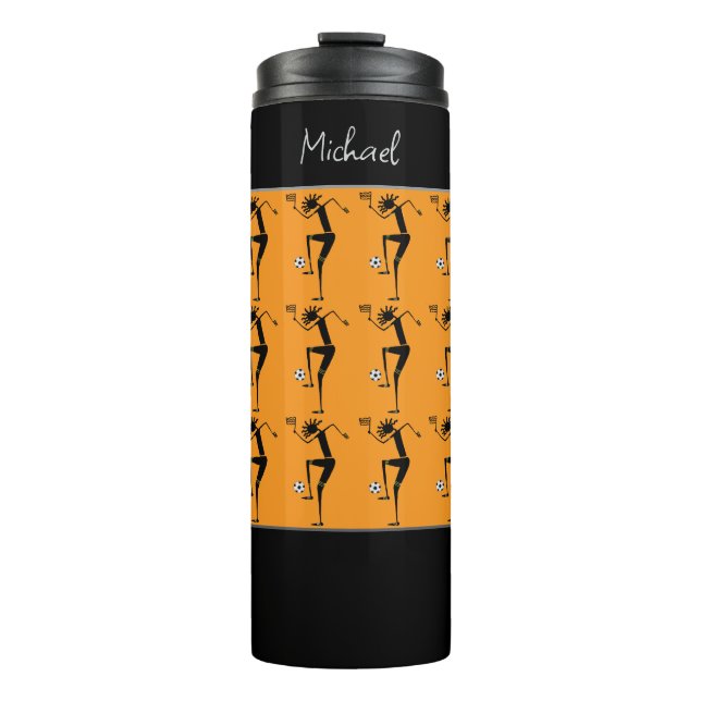 Bouteilles Isothermes Silhouette Soccer, Art Africain Orange (Devant)