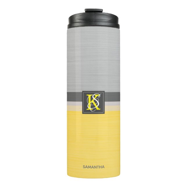 Bouteilles Isothermes Simple deux tons jaune et gris Initiales Monogramm (Devant)