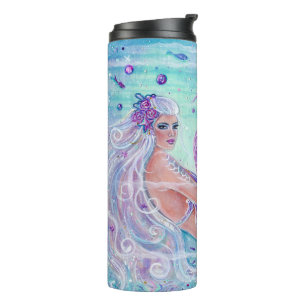 Bouteilles Isothermes Sirène avec fleurs et poissons par Renee Lavoie