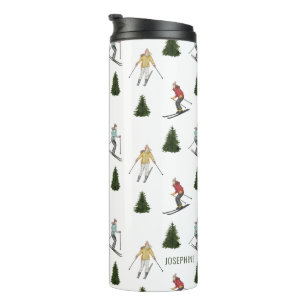 Bouteilles Isothermes Skieurs en aquarelle avec motif de Noël personnali
