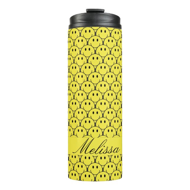 Bouteilles Isothermes Smiley jaune sans soudure Nom Tumbler thermique (Devant)