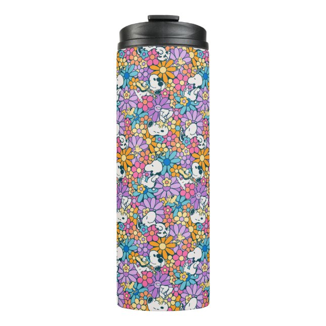 Bouteilles Isothermes Snoopy & Motif de fleurs de bois (Devant)