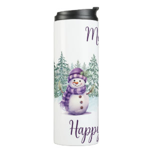 Bouteilles Isothermes Snowman violet Noël Carotte Nez Écharpe Hiver