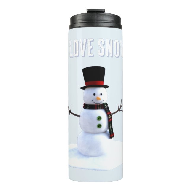 Bouteilles Isothermes Snowman with hat and scarf. I Love Snow (Devant)