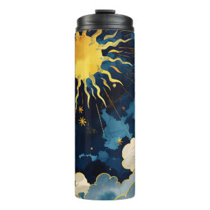 Bouteilles Isothermes Soleil céleste moderne, étoiles et nuages bleus
