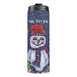 Bouteilles Isothermes Souriant Snowman Casquette Écharpe String lumières