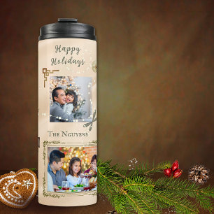 Bouteilles Isothermes Sparkly 6 Photo Collage Or & Peach Christmas