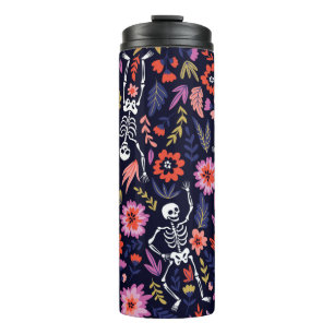 Bouteilles Isothermes Squelettes dansants dans le jardin fleuri motif