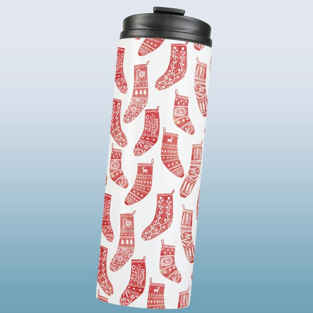 Bouteilles Isothermes Stockage de Noël nordique (Nordic Stockings red and white Scandinavian festive Christmas pattern water bottle)