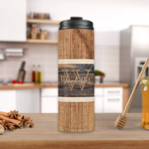 Stripe en bois rustique Tan Tan Thermal Tumbler