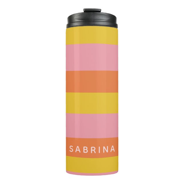 Bouteilles Isothermes Stripes d'été personnalisées rose jaune orange (Devant)