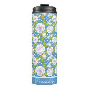 Bouteilles Isothermes Style Tendance Rose Blanche Floral Bleu