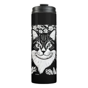Bouteilles Isothermes Tabby Cat entouré de fleurs