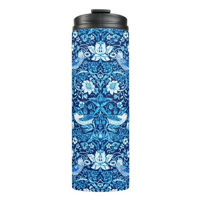 Bouteilles Isothermes Tapisserie Art Nouveau Oiseau et Fleur, Bleu foncé (Devant)