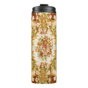 Bouteilles Isothermes tapisserie baroque victorienne à fleurs rose rose 