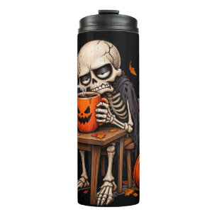 Bouteilles Isothermes Tasse de Squelette Buvant une Citrouille Halloween