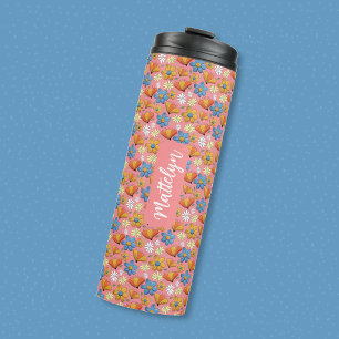 Bouteilles Isothermes Tasse Thermique 16oz avec Motif Floral et Nom
