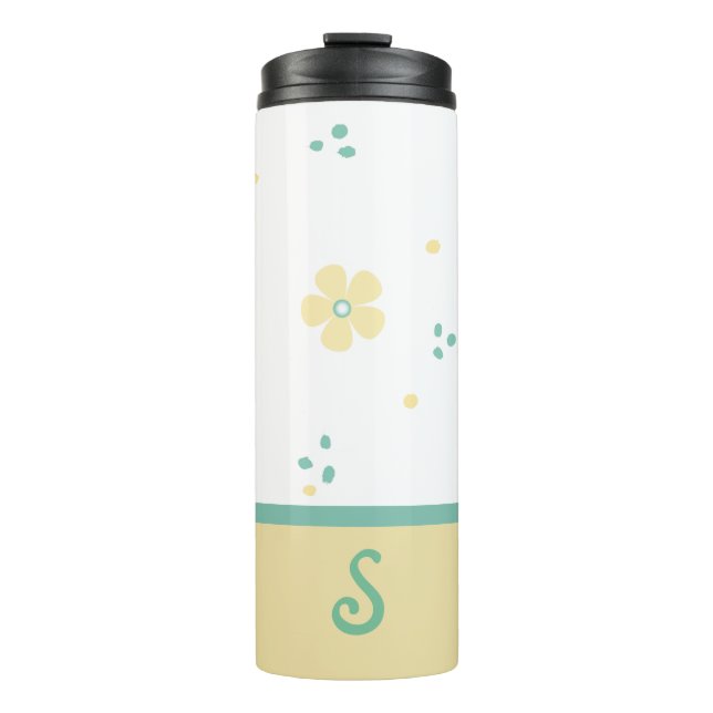Bouteilles Isothermes Tasse Thermique à Monogramme Points et Fleurs (Devant)