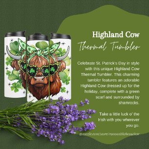 Bouteilles Isothermes Tasse Thermique de la Saint-Patrick Highland Cow