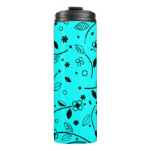 Tasse Thermique Florale Rétro Turquoise et Noir